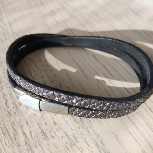 Kit bracelet en cuir 5mm couleur noir et bronze