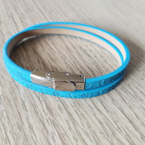 Kit bracelet en cuir 5mm couleur bleu turquoise avec fleur