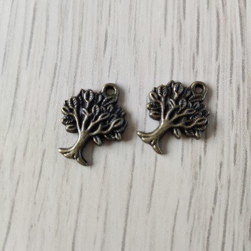 2 breloques / pendentifs arbre de vie en métal bronze