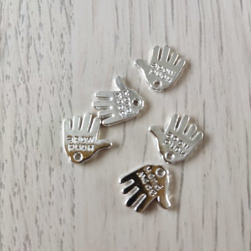 5 breloques main "handmade" en métal argenté