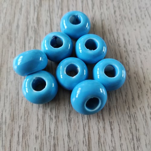 1 perle européenne en céramique bleu