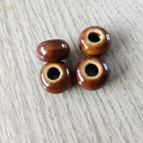 1 perle européenne en céramique marron