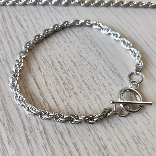 1 bracelet pour perle européenne fermoir t en métal argenté