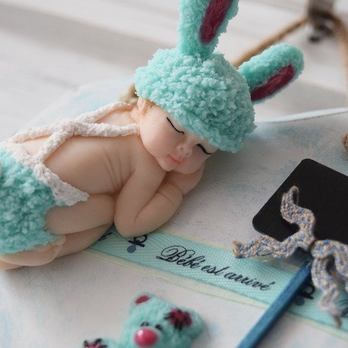Plaque De Porte Plaque Decorative Enfant Bebe Lapin Bleu Turquoise Pate Polymere Fimo Cadeau Naissance Chambre D Enfant Un Grand Marche