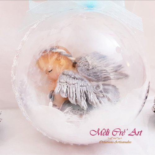 Boule De Noel Bebe Ange Fille Blanc Argent Decoration A Suspendre Un Grand Marche