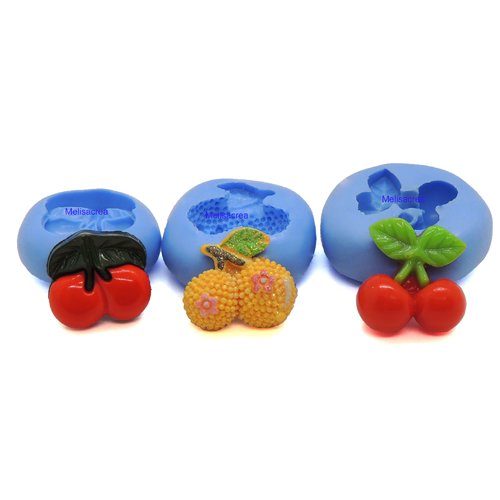 Lot de 3 moules en silicone cerise -  1,7 à 1,5 cm