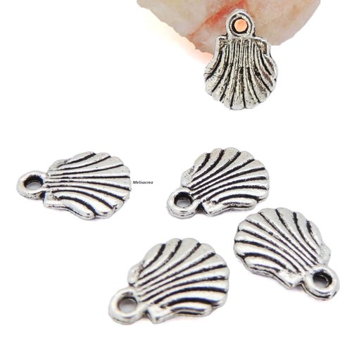 Lot de 10 breloques argentées coquillage - 12x9mm