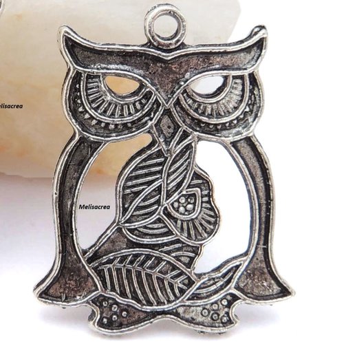 Lot de 2 breloques argentées hibou, chouette