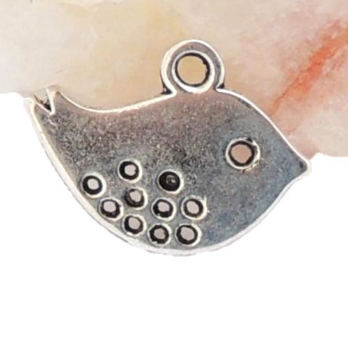 Lot de 5 breloques argentées oiseau en cage 16 x 13 mm