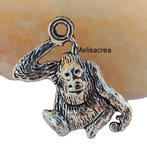 Lot de 10 breloques argentées gorille, singe - 18 x 11 mm