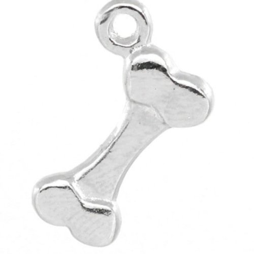 Lot de 8 breloques argentées os - 17 x 11 mm
