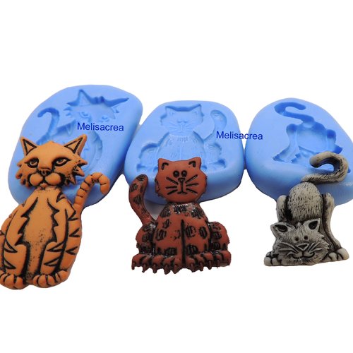 Lot de 3 moules en silicone chat