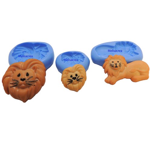 Lot de 3 moules en silicone lion