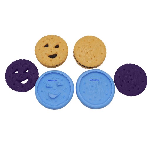 Lot n°2 - moules en silicone biscuit choco bn - dos + face n°2 - 3,9 cm