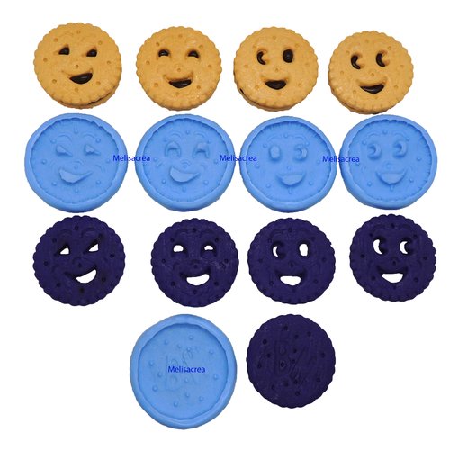 Lot n°5 - moules en silicone biscuit choco bn - dos + 4 faces  - 3,9 cm