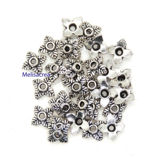 50 coupelles, calottes, argent antique - 8mm