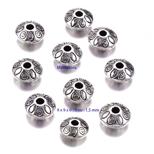 Lot de 10 perles intercalaires en métal, 9mm