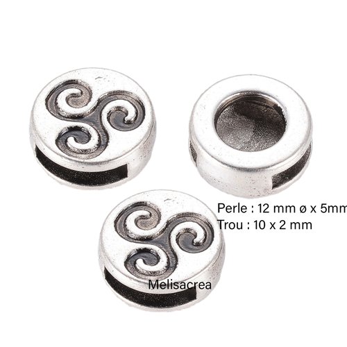Lot de 3 perles triskell en métal argenté - 12 x 9mm