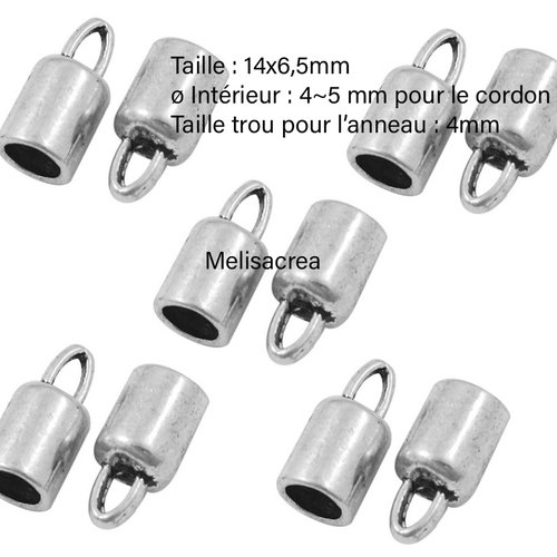 Lot de 10 embouts 14x6.5 mm pour cordon 4/5mm