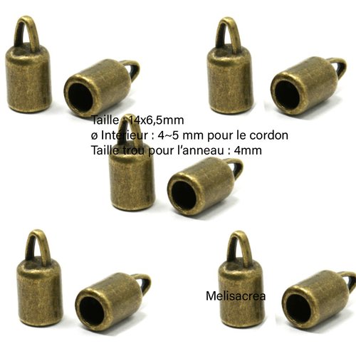 Lot de 10 embouts 14x6.5 mm pour cordon 4/5mm