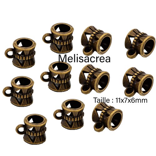 Lot de 10 bélières en bronze -  11x7x6mm