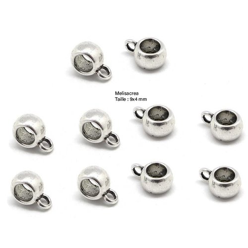 Lot de 10 bélières argentées - 9x4mm
