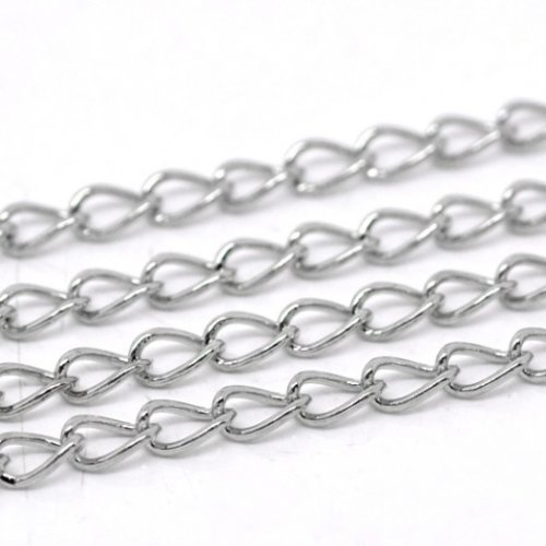 2 mètres de chaîne cheval aux mailles ouvertes 5,5x3,5mm, couleur argent mat