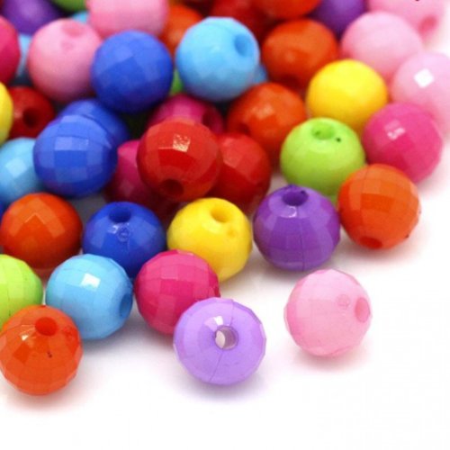 Lot de 100 perles rondes à facettes en acrylique - 6mm