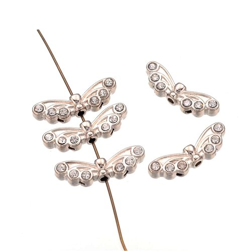 Lot de 4 perles ailes en métal argenté - 22x7mm