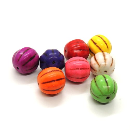Lot de 8 perles rondes citrouille en howlite - 13x12mm