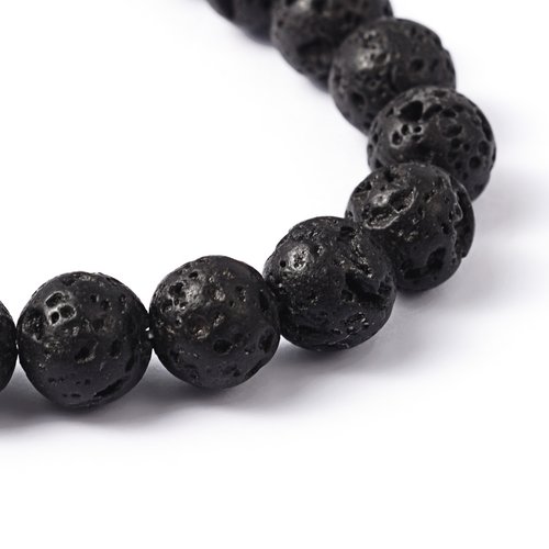 Lot de 10 perles en lave naturelle - 10 mm