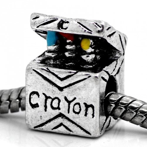 1 perle boîte à crayon en métal argenté -  15x10mm