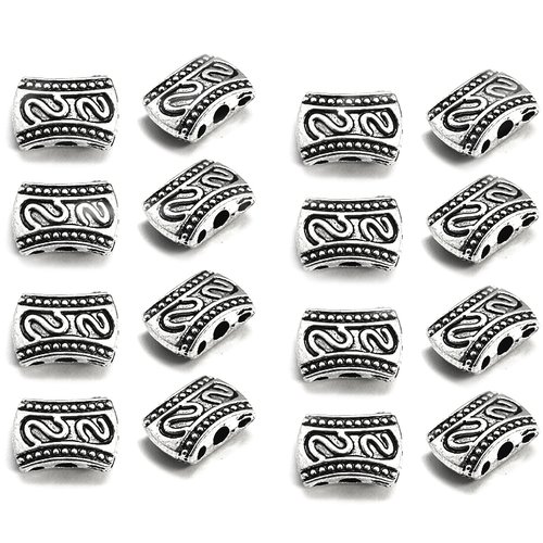 Lot de 10 perles intercalaires en métal argenté - 10x8mm