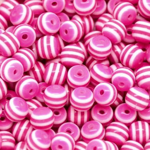 Lot de 20 perles rondes à rayures - 6mm