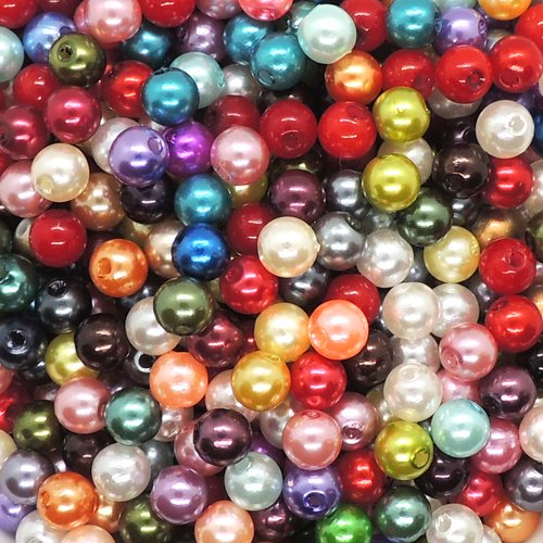 Lot de 100 perles rondes en acrylique nacré - 6mm