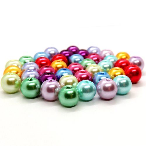 Lot de 40 perles rondes en verre nacré - 8mm