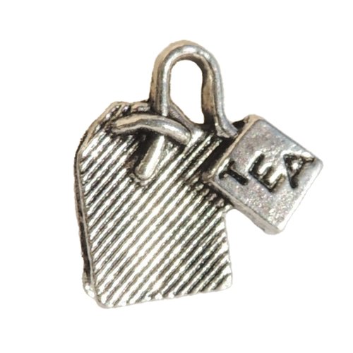 Lot de 20 breloques argentées sachet de thé - 15 x 15 mm