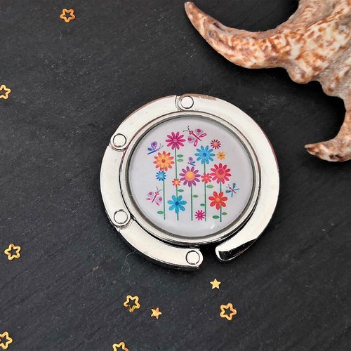Accroche sac à main petite fleurs, cabochon en verre
