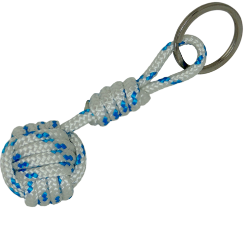 Porte-clés pomme de touline blanc et bleu