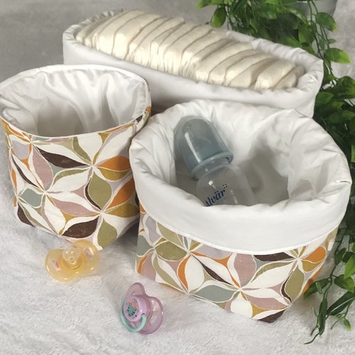 Lot de 3 panières pour table à langer - paniers à couches - accessoires pour le change de bébé