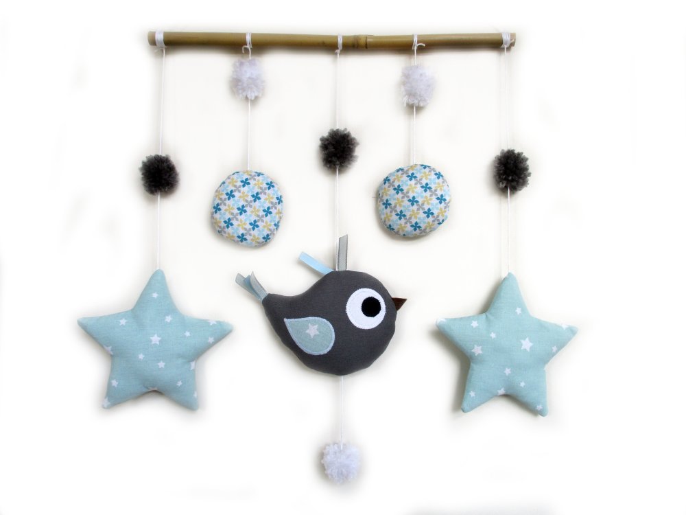 Mobile Oiseau Coton Gris Bleu Mobile De Decoration Mobile Bebe Suspension Chambre D Enfant Un Grand Marche