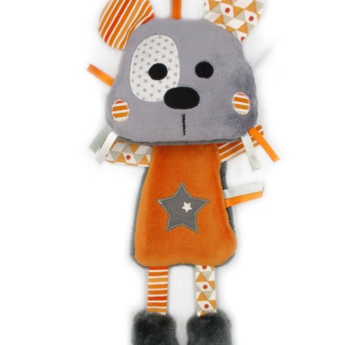 Doudou panda, peluche, gris orange tissu coton minky, personnalisable prénom et couleur, fait-main, hauteur 29 cm