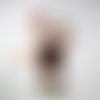 Doudou peluche plat raton laveur, tissu coton minky polaire, marron rose, fait main, cadeau naissance, hauteur 27 cm