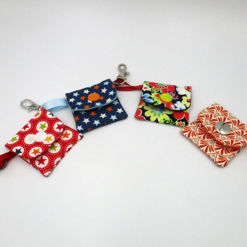 Porte-clés mini sac (lot de 4) pour mettre les jetons ou de la monnaie, idée cadeau originale, pochette, coton