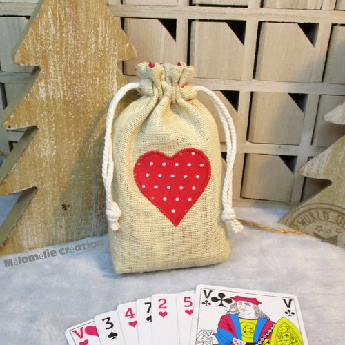 Pochette pour jeu de cartes, beige rouge, idée cadeau, idéal pour un jeu de  54 cartes - Un grand marché
