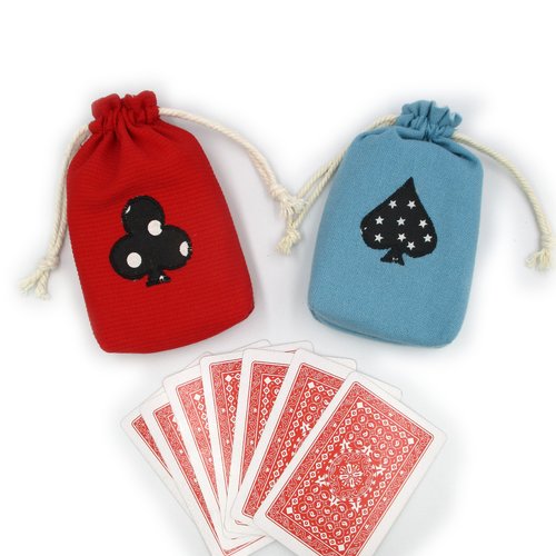 Pochette pour jeu de cartes, rouge et bleu, pique trèfle, idée cadeau, idéal pour un jeu de 54 cartes, rangement