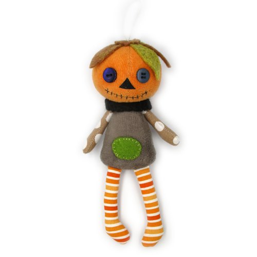 Porte-clés citrouille d'halloween en tissu, lin coton, orange marron, idée cadeau, fait-main, personnalisable en couleur, grigri