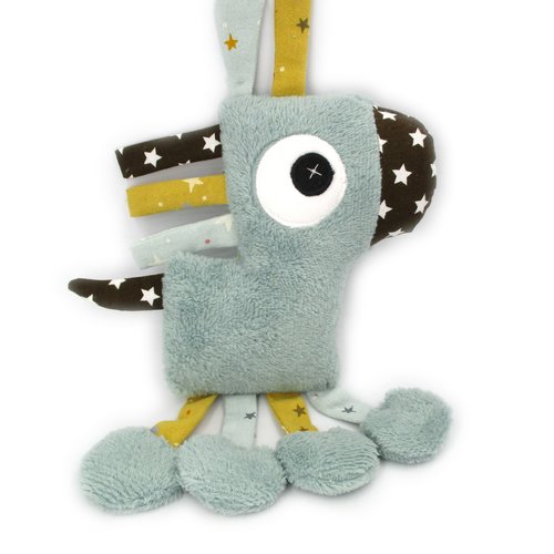 Doudou cheval, coton, bleu jaune marron, idée cadeau, doudou fait-main, personnalisable en couleur, cheval, noël
