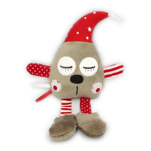 Doudou lutin, tissu coton minky polaire, lutin, marron rouge, doudou rembourré, peluche personnalisable, 28 cm de hauteur, idée cadeau