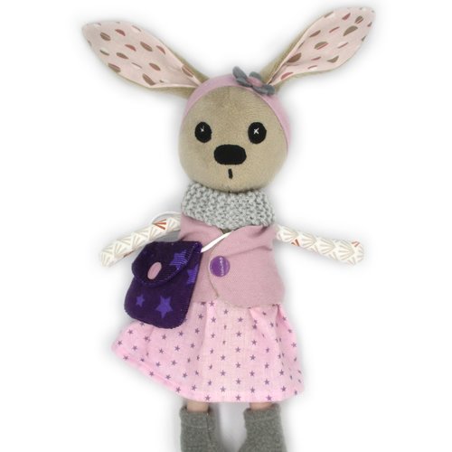 Poupée en tissu , doudou lapin, marro rose, minky coton, 28 cm de hauteur, jouet, poupée à habiller, idée cadeau